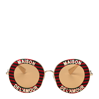 Gucci Metal Acetate Striped Maison Del'Amour Round Frame Sunglasses GG0113S Red Green 4 of 8