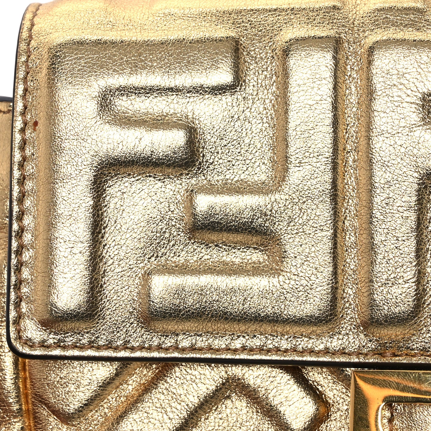 Vitello Catalan Mirror FF 1974 Embossed Mini Baguette Gold