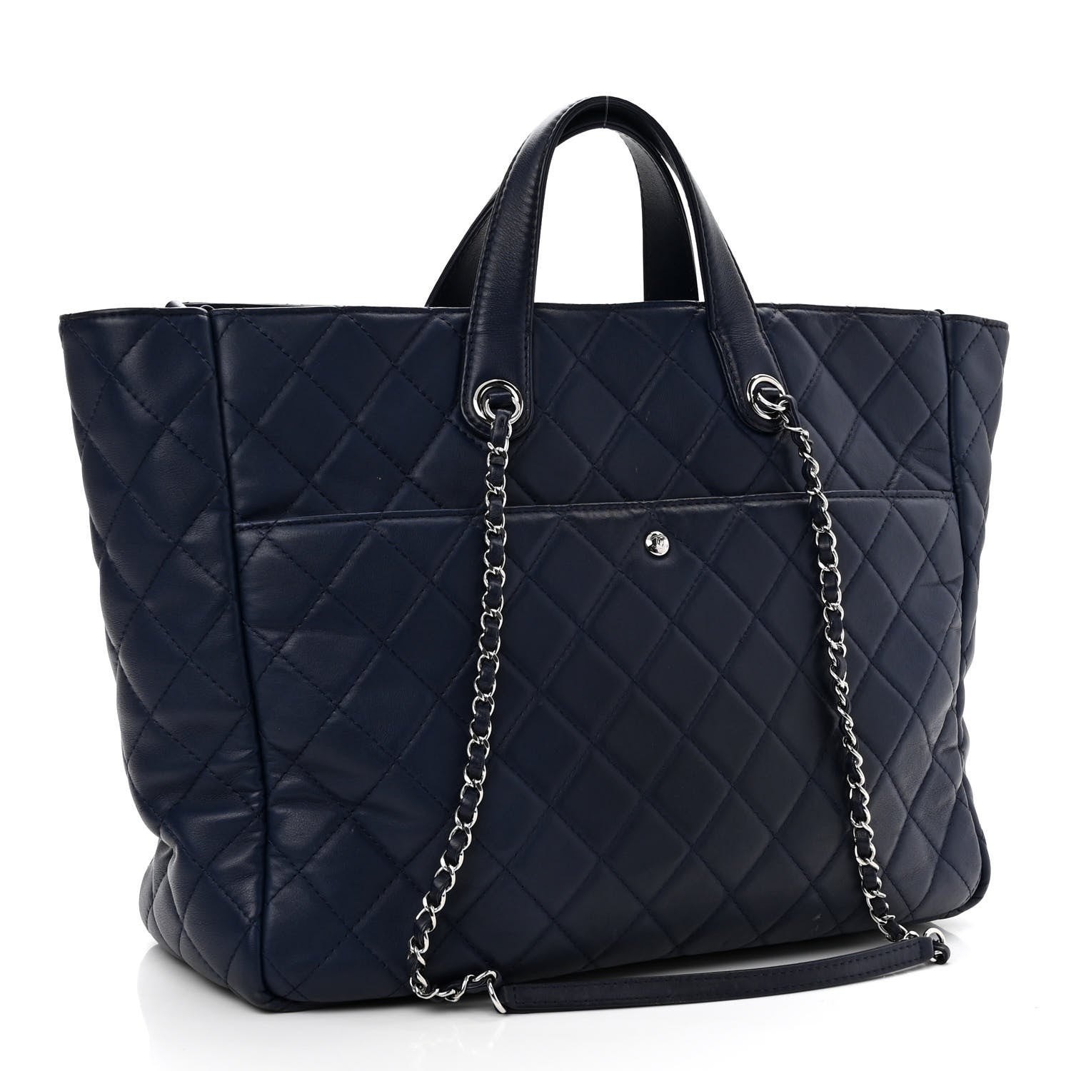 Chanel Calfskin Quilted Ultra Pocket Shopping Tote Navy 3 of 11