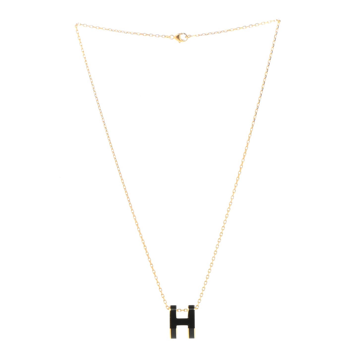 Lacquered Gold Pop H Pendant Necklace Black