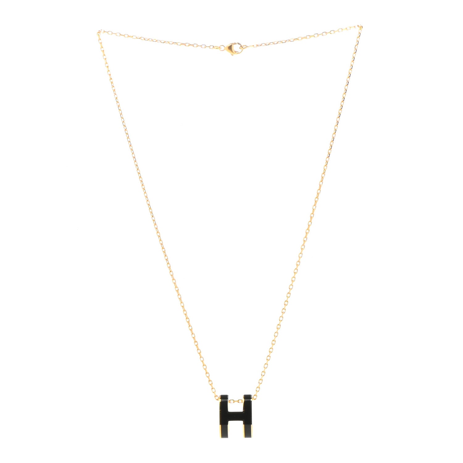 Hermes Lacquered Gold Pop H Pendant Necklace Black 3 of 7