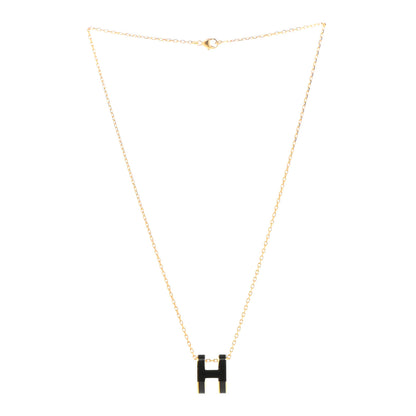 Hermes Lacquered Gold Pop H Pendant Necklace Black 3 of 7