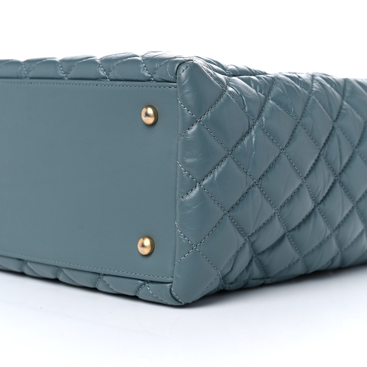 Aged Calfskin Quilted Large Coco Handle Shopping Tote Blue
