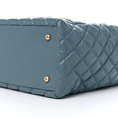Chanel Aged Calfskin Quilted Large Coco Handle Shopping Tote Blue 12 of 15