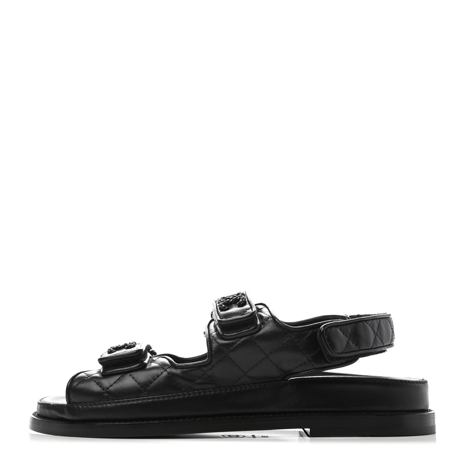 Chanel Lambskin Velcro Dad Sandals 36.5 Black 1 of 4