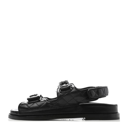 Chanel Lambskin Velcro Dad Sandals 36.5 Black 1 of 4
