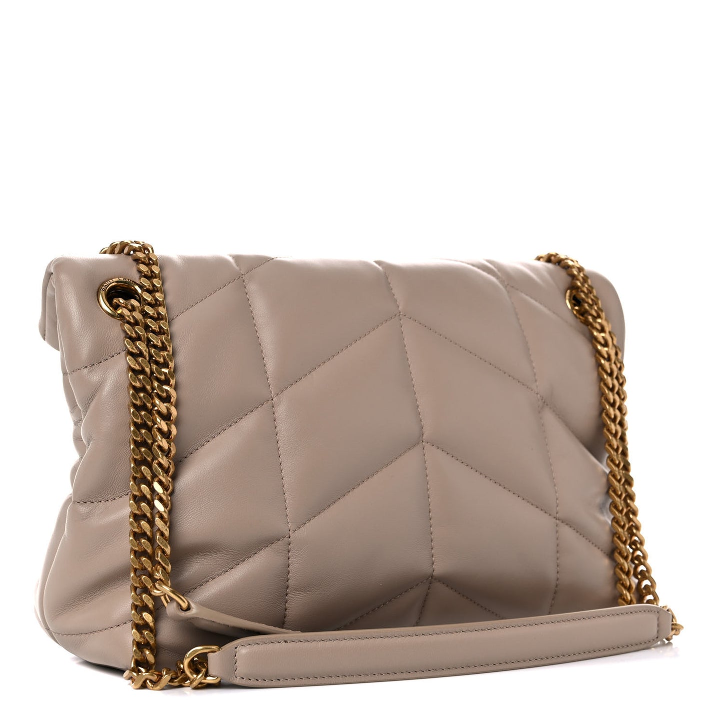 Lambskin Quilted Small Loulou Puffer Monogram Chain Satchel Dark Beige