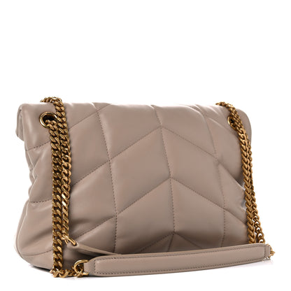 Saint Laurent Lambskin Quilted Small Loulou Puffer Monogram Chain Satchel Dark Beige 3 of 12