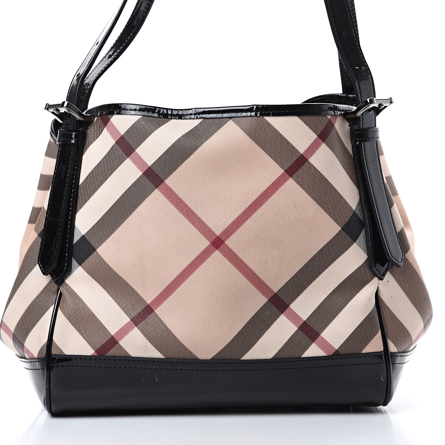Burberry Patent Nova Check Small Tote Black 9 of 13