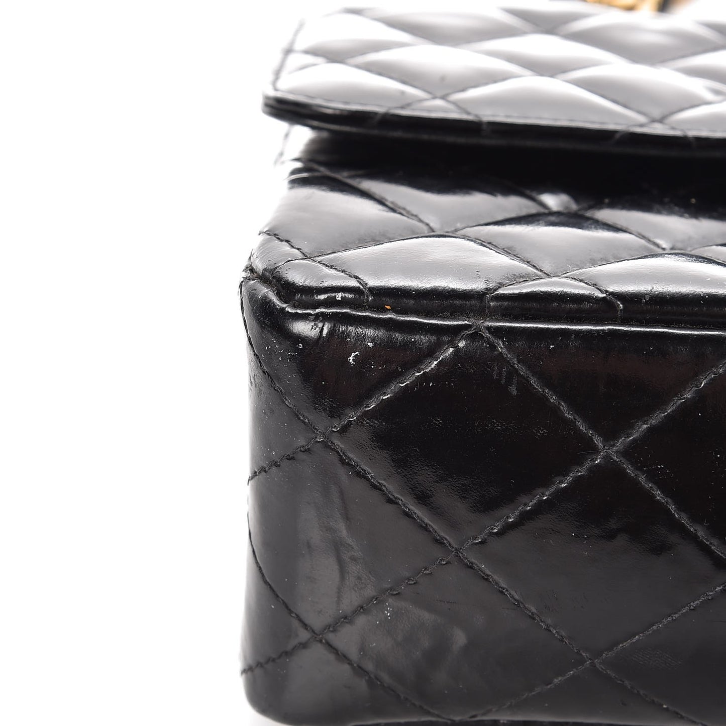 Patent Quilted Medium Double Flap Black