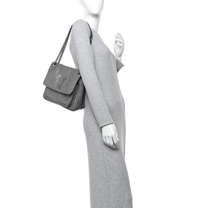 Saint Laurent Crinkled Calfskin Matelasse Monogram Medium Niki Chain Satchel Fog 2 of 10