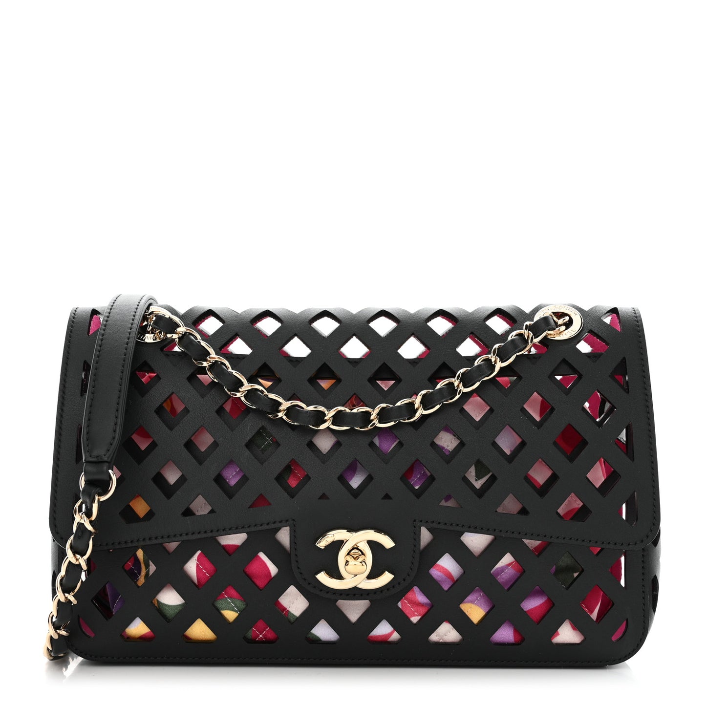 Lambskin Sea Through Flap Black Multicolor