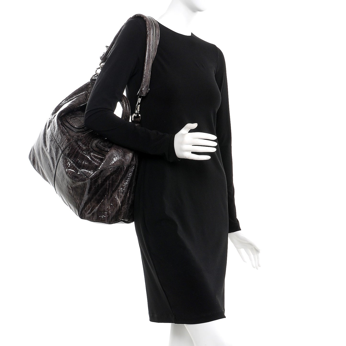 Crinkled Patent Leather Large Nightingale Brown
