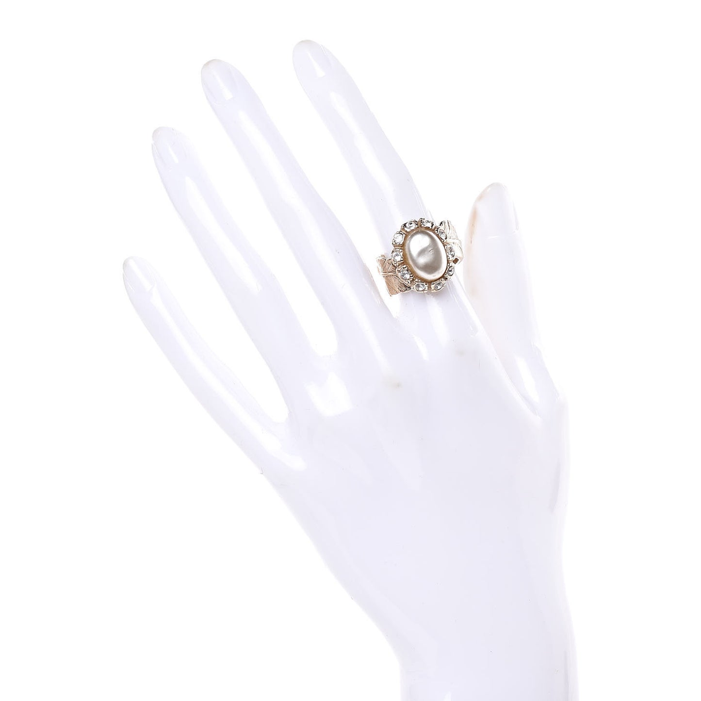 Pearl Crystal Leaf CC Ring 49 5 Gold Pearly White
