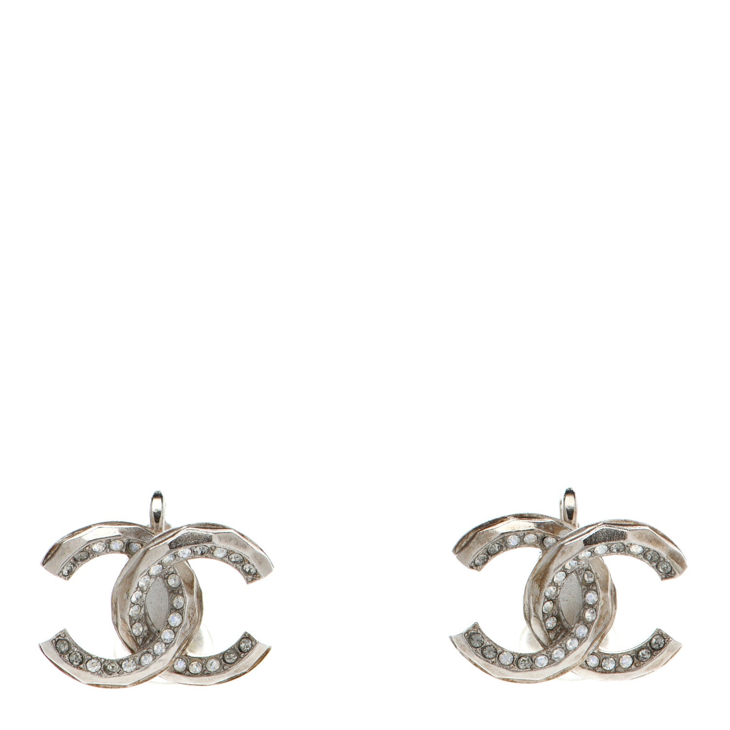 Chanel Crystal CC Clip on Earrings Silver 1 of 5