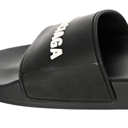 Balenciaga PVC Logo Mens Pool Slide Sandals 38 Black White 9 of 10