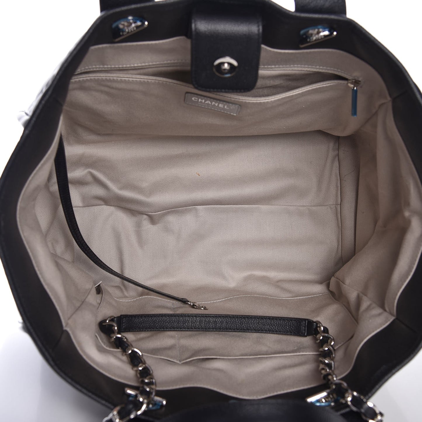 Glazed Calfskin Large Deauville Tote Black