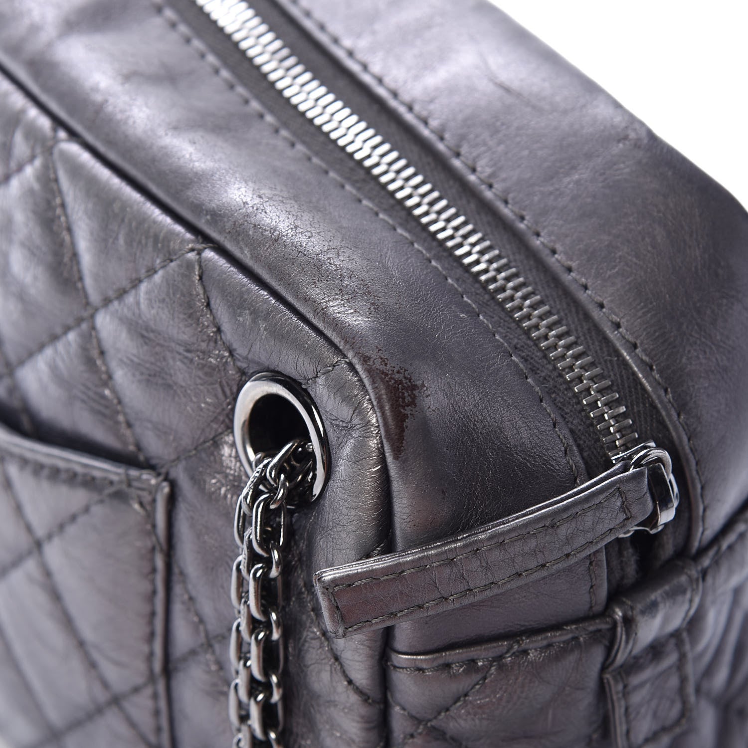 Chanel Metallic Aged Calfskin Quilted Medium Reissue Camera Case Dark Silver 12 of 15