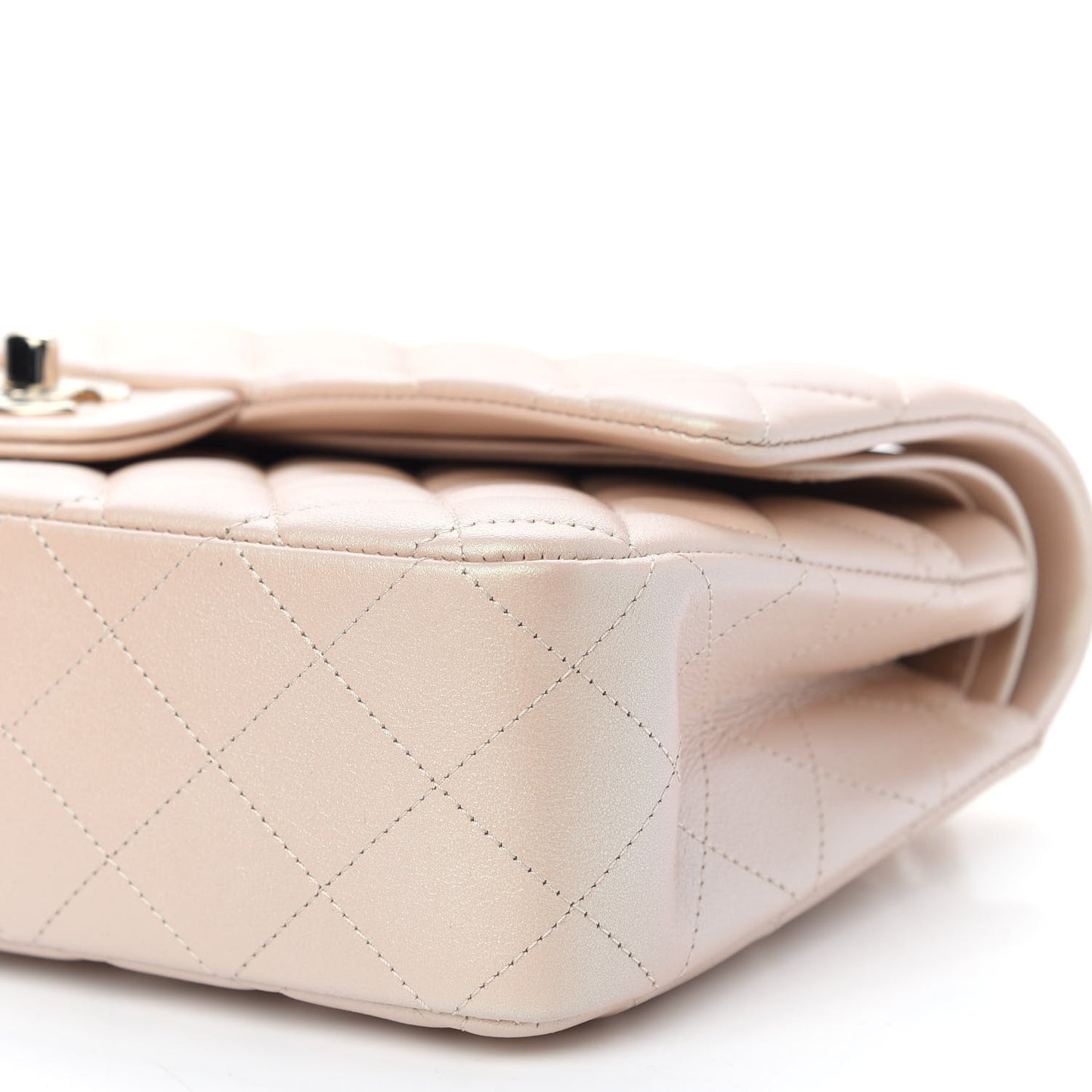 Iridescent Calfskin Quilted Medium Double Flap Beige