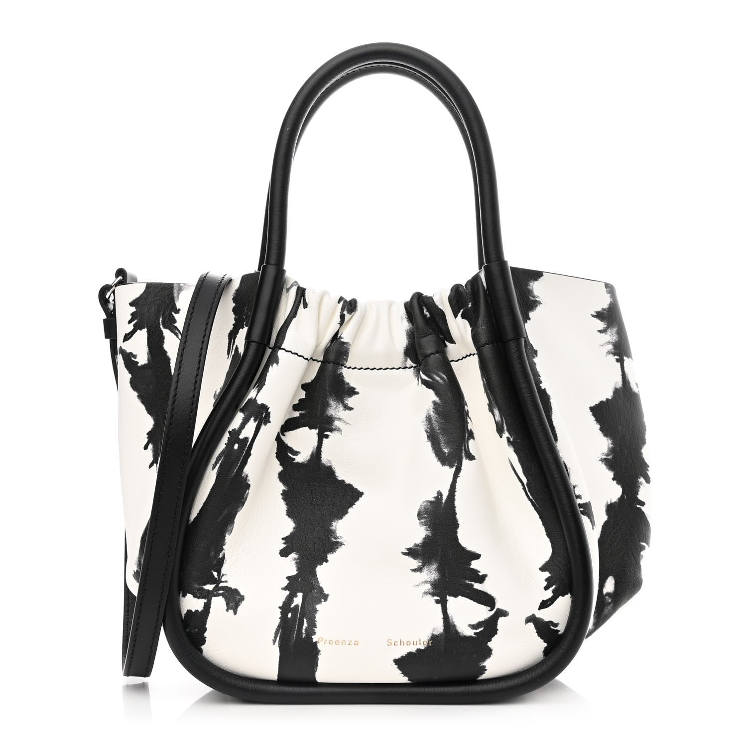 Proenza Schouler Lambskin Tie Dye Small Ruched Tote Optic White Black 1 of 10