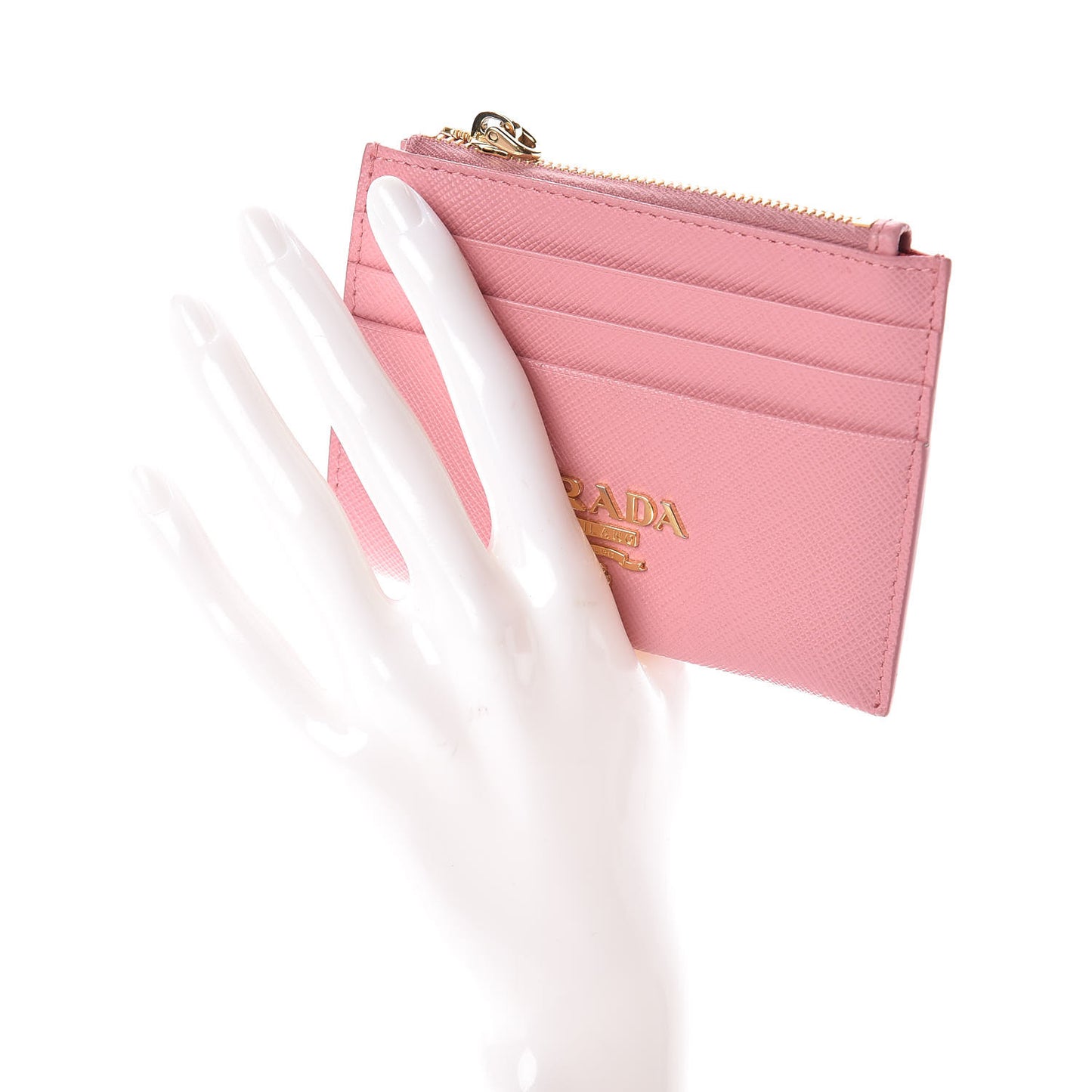 Saffiano Metal Zip Card Holder Peonia