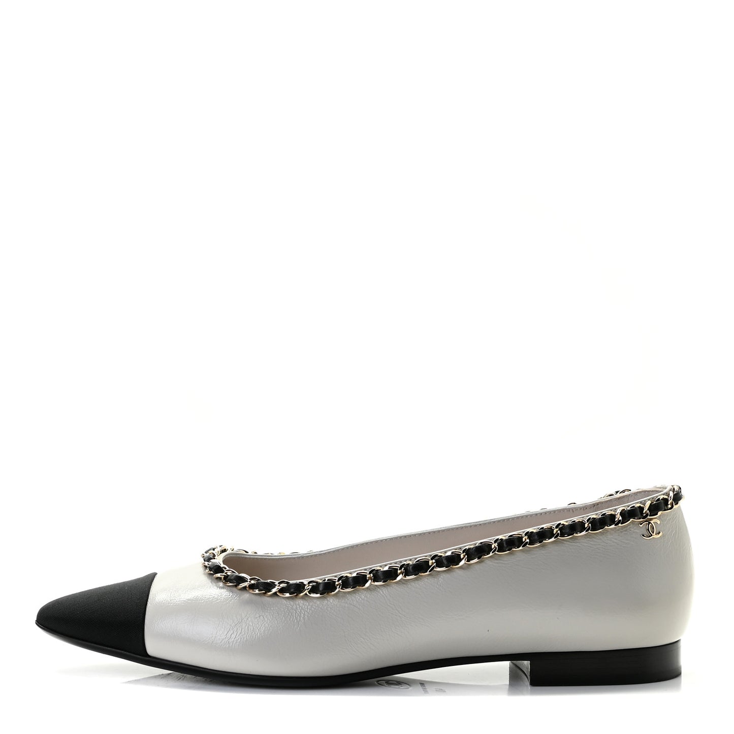 Lambskin Grosgrain Chain Cap Toe Flats 40 Grey Black