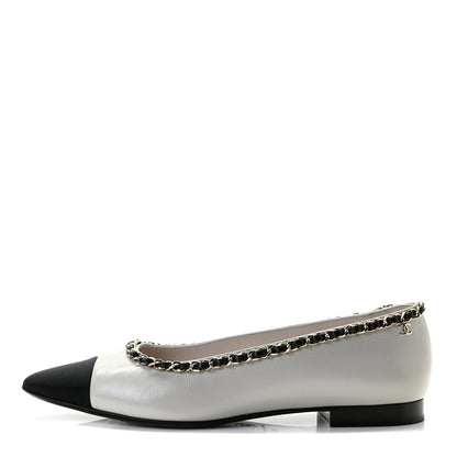Chanel Lambskin Grosgrain Chain Cap Toe Flats 40 Grey Black 1 of 13