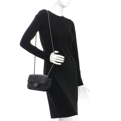 Chanel Metallic Caviar Chevron Quilted Mini Rectangular Flap Black 2 of 9