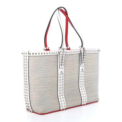 Christian Louboutin Calfskin Metallic Straw Spikes East West Cabata Tote White 2 of 4