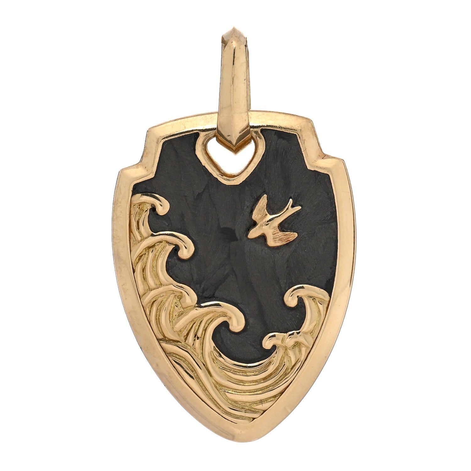 David Yurman 18K Yellow Gold Forged Carbon Waves Shield Pendant 1 of 4
