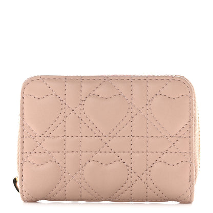 Christian Dior Lambskin Cannage Dioramour Small Lady Dior Voyageur Coin Purse Wallet Pink 1 of 9