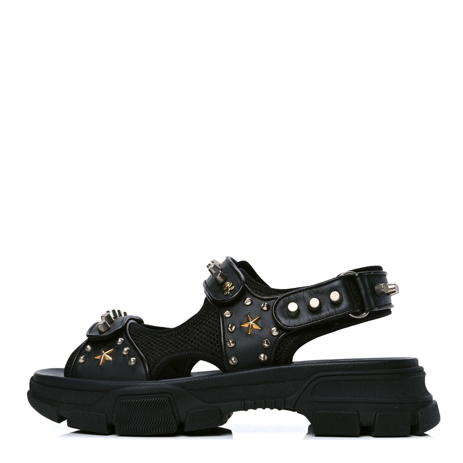 Gucci Nappa Mesh Studded Mens Aguru Sandals 10.5 Black 1 of 4