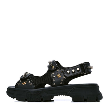 Gucci Nappa Mesh Studded Mens Aguru Sandals 10.5 Black 1 of 4
