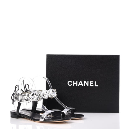 Chanel Metallic Lambskin Camellia Ankle Strap Sandals F40 Black Silver 10 of 10