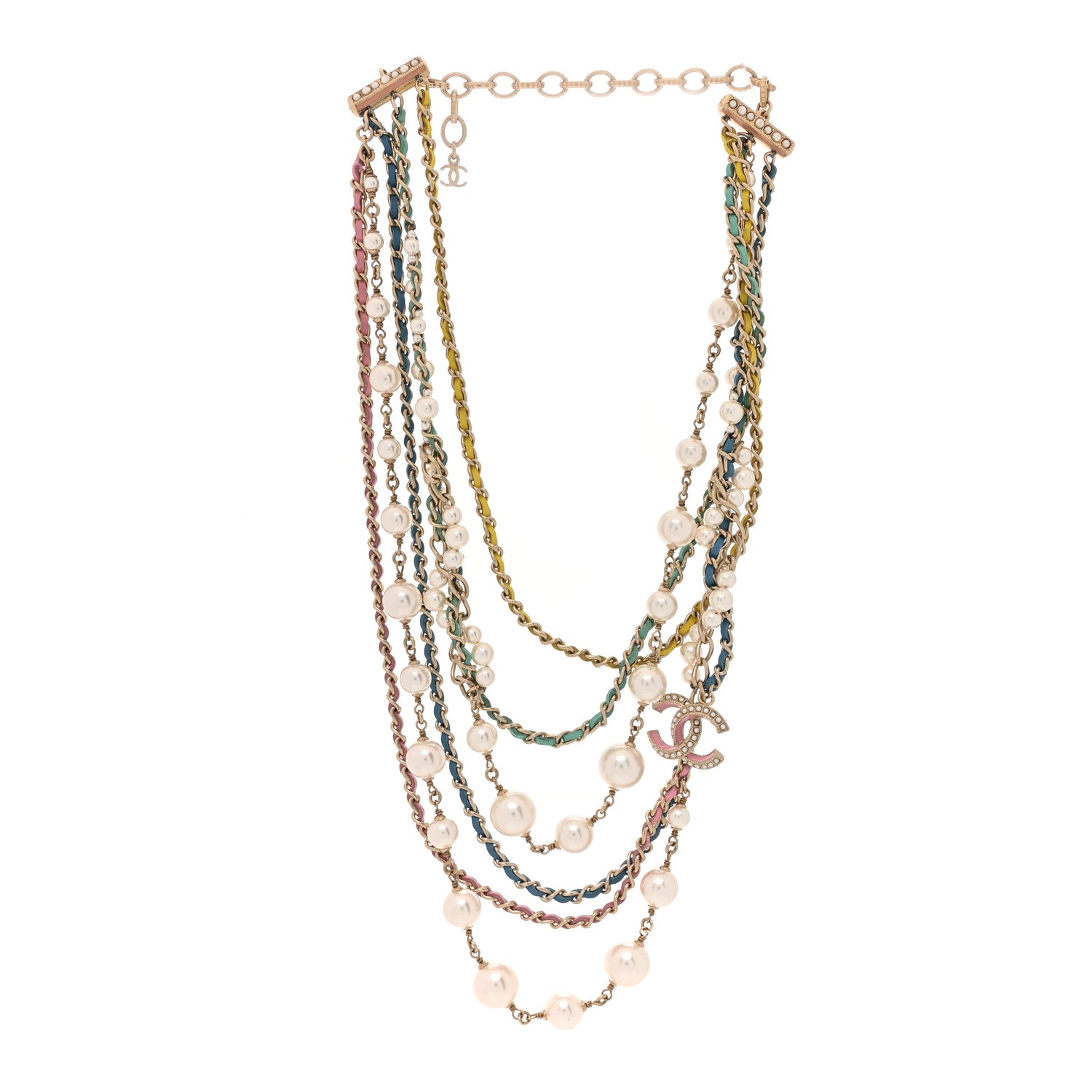 Chanel Pearl Crystal Lambskin CC Short Multi Strand Necklace Gold Multicolor 3 of 4