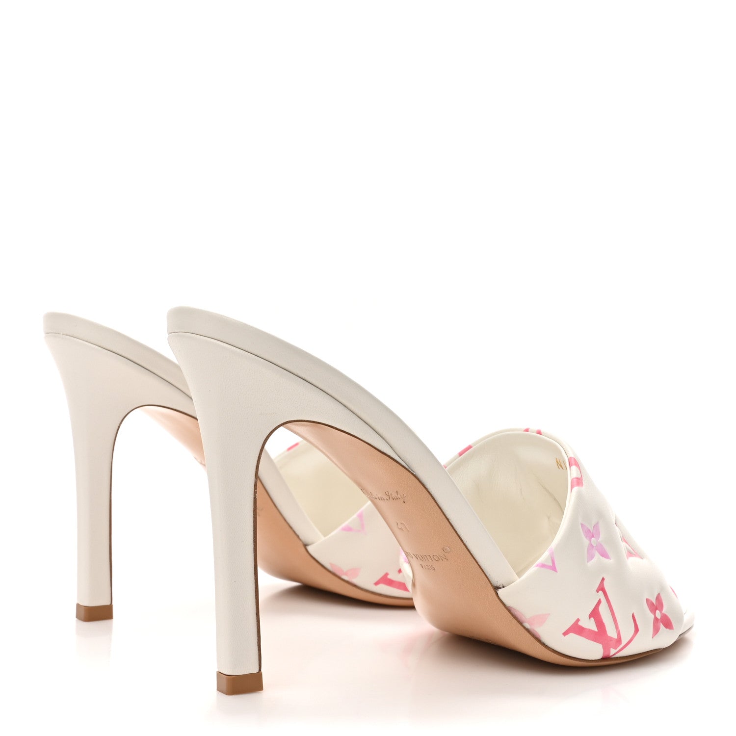 Louis Vuitton Lambskin Embossed Monogram By The Pool Revival High Heel Mules 41 White Pink 4 of 8