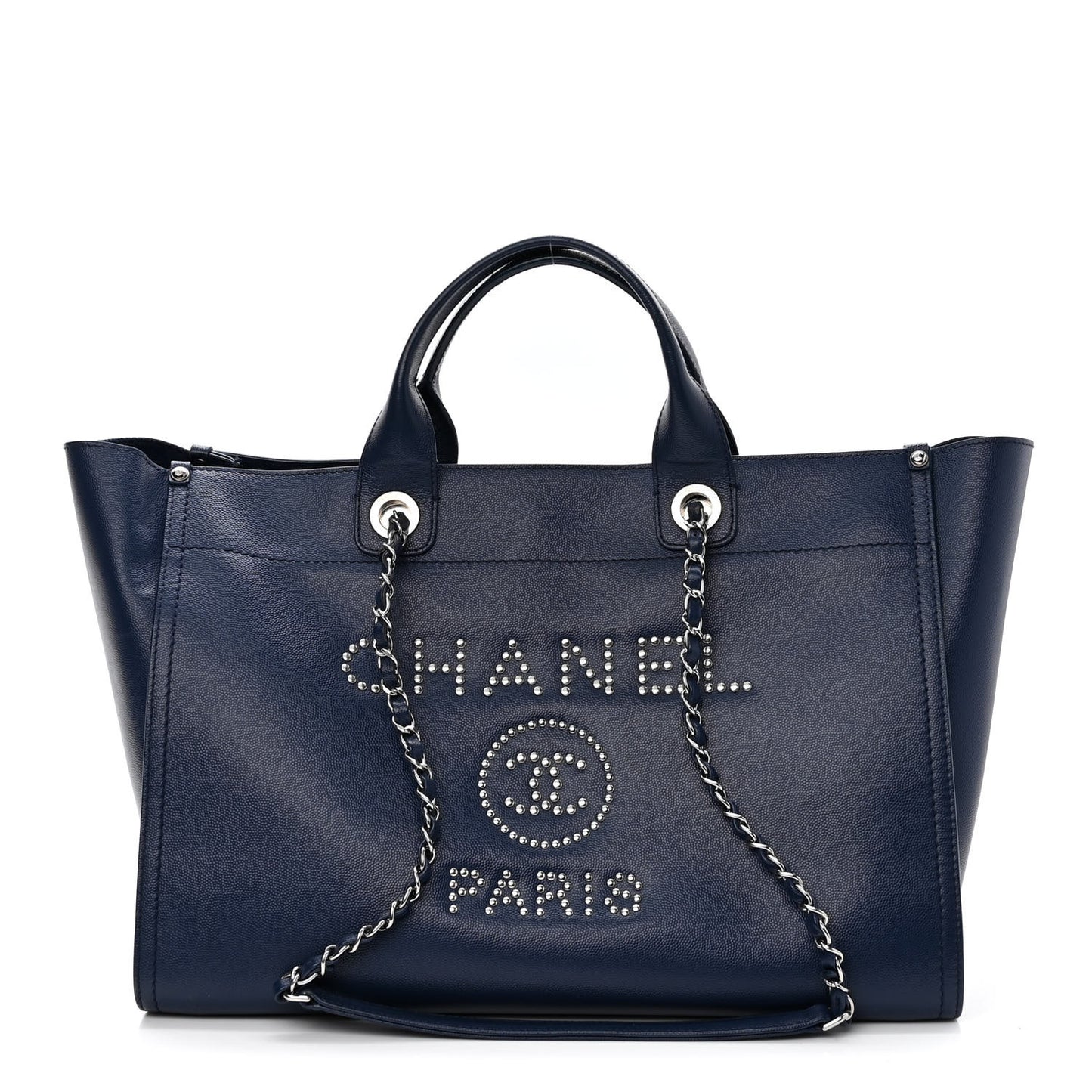 Caviar Medium Studded Deauville Tote Blue