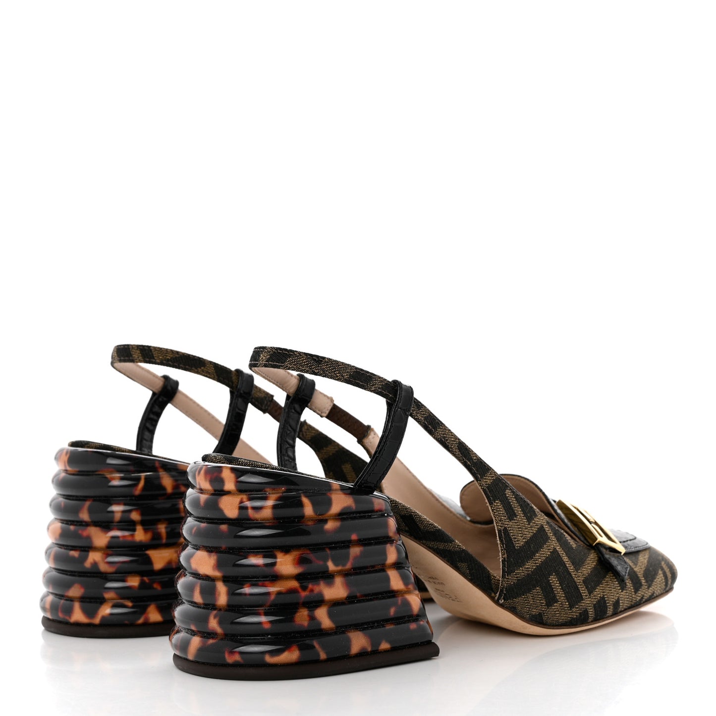 Calfskin Crocodile Embossed Promenade Slingback Loafer Pumps 38 Black Dark Brown Tobacco