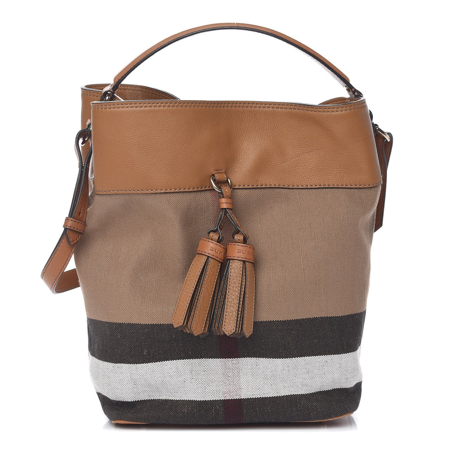 Grainy Calfskin Canvas Mega Check Medium Ashby Tassel Hobo Saddle Brown