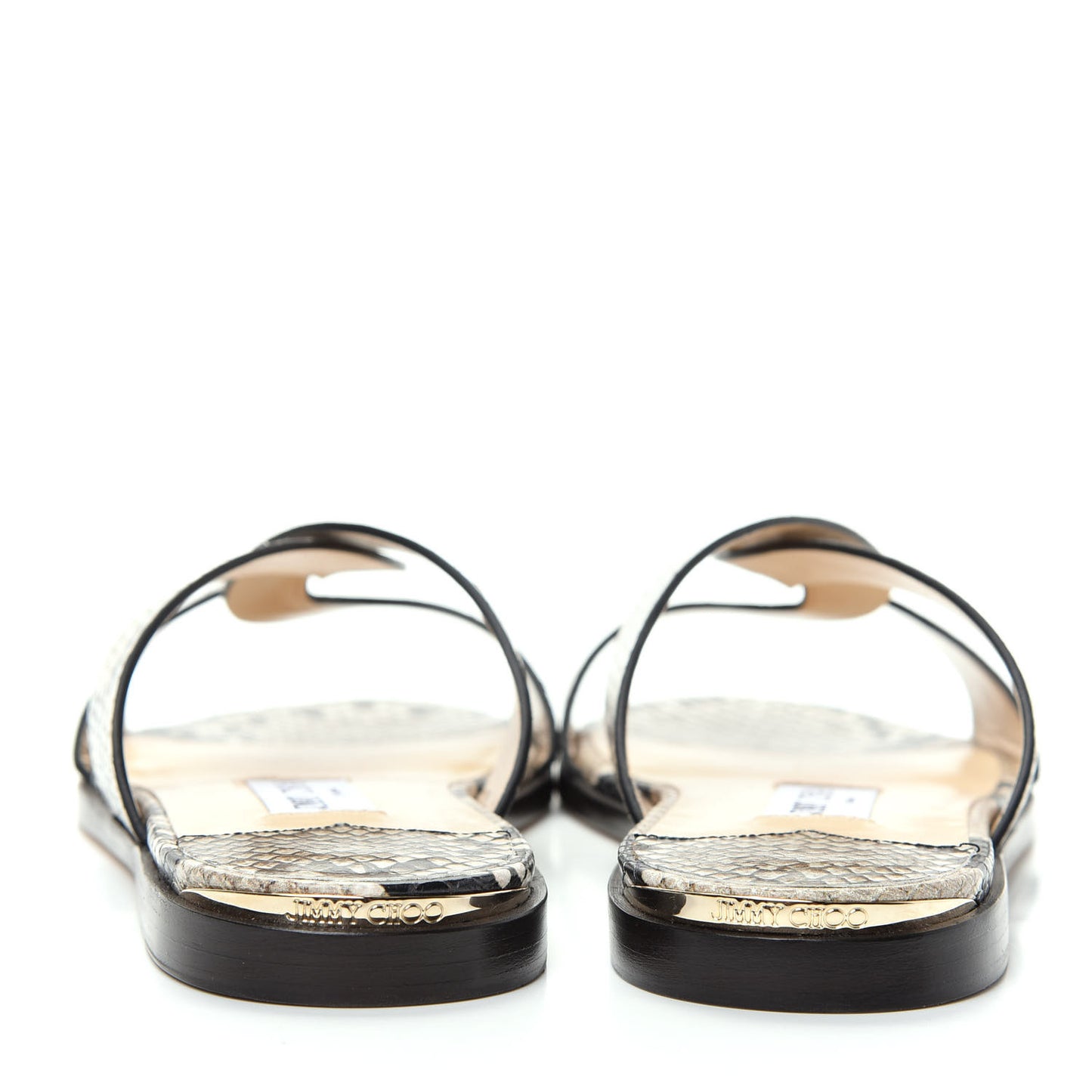 Calfskin Snake Print Atia Flat Sandals 38.5 Natural