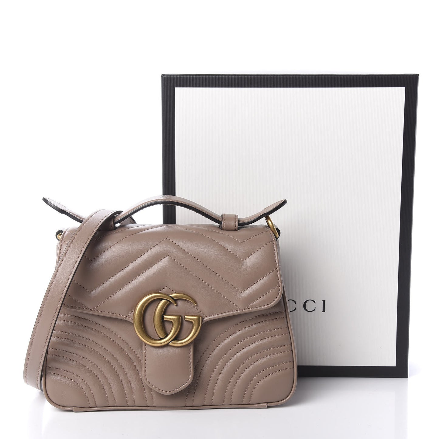 Calfskin Matelasse Mini GG Marmont Top Handle Shoulder Bag Porcelain Rose