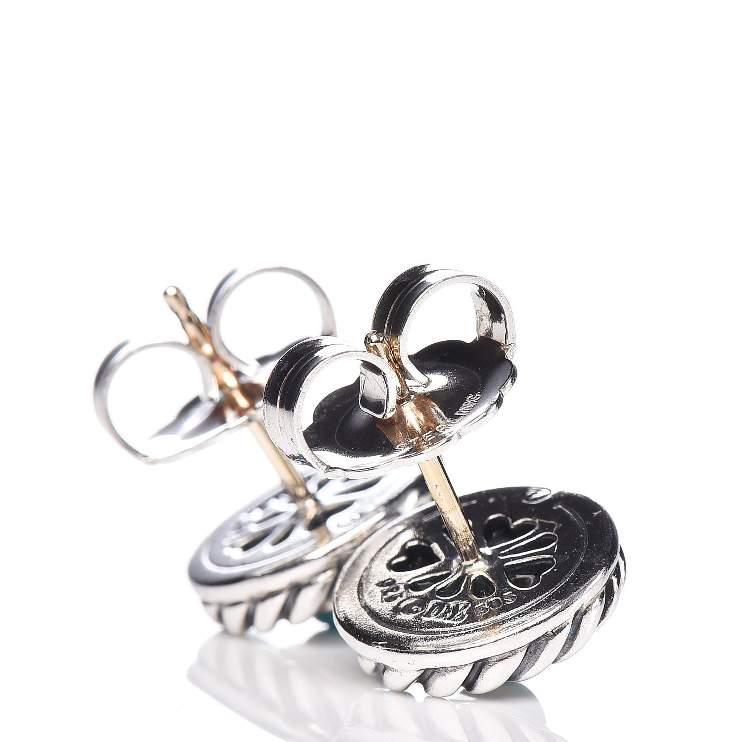 David Yurman Sterling Silver 14K Yellow Gold Turquoise Cookie Earrings 3 of 4