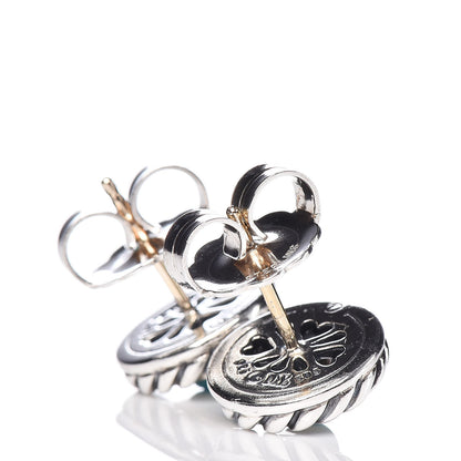 David Yurman Sterling Silver 14K Yellow Gold Turquoise Cookie Earrings 3 of 4