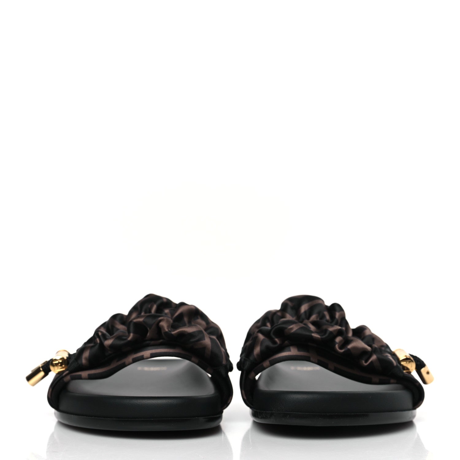 Fendi Satin FF Fendi Feel Slide Sandals 39 Tobacco Black 3 of 21