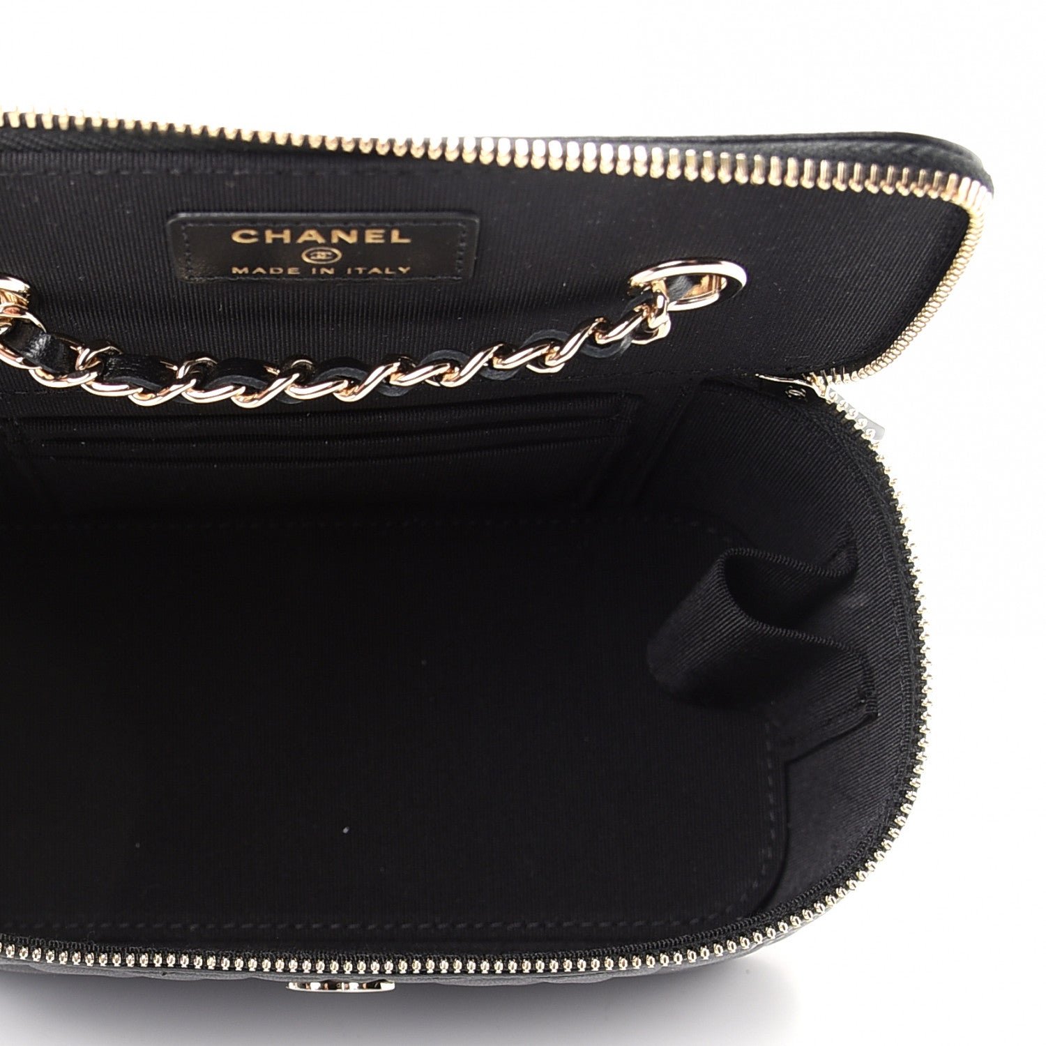 Chanel Goatskin Camellia Embossed Quilted Small Vanity Case With Chain Black 5 of 10