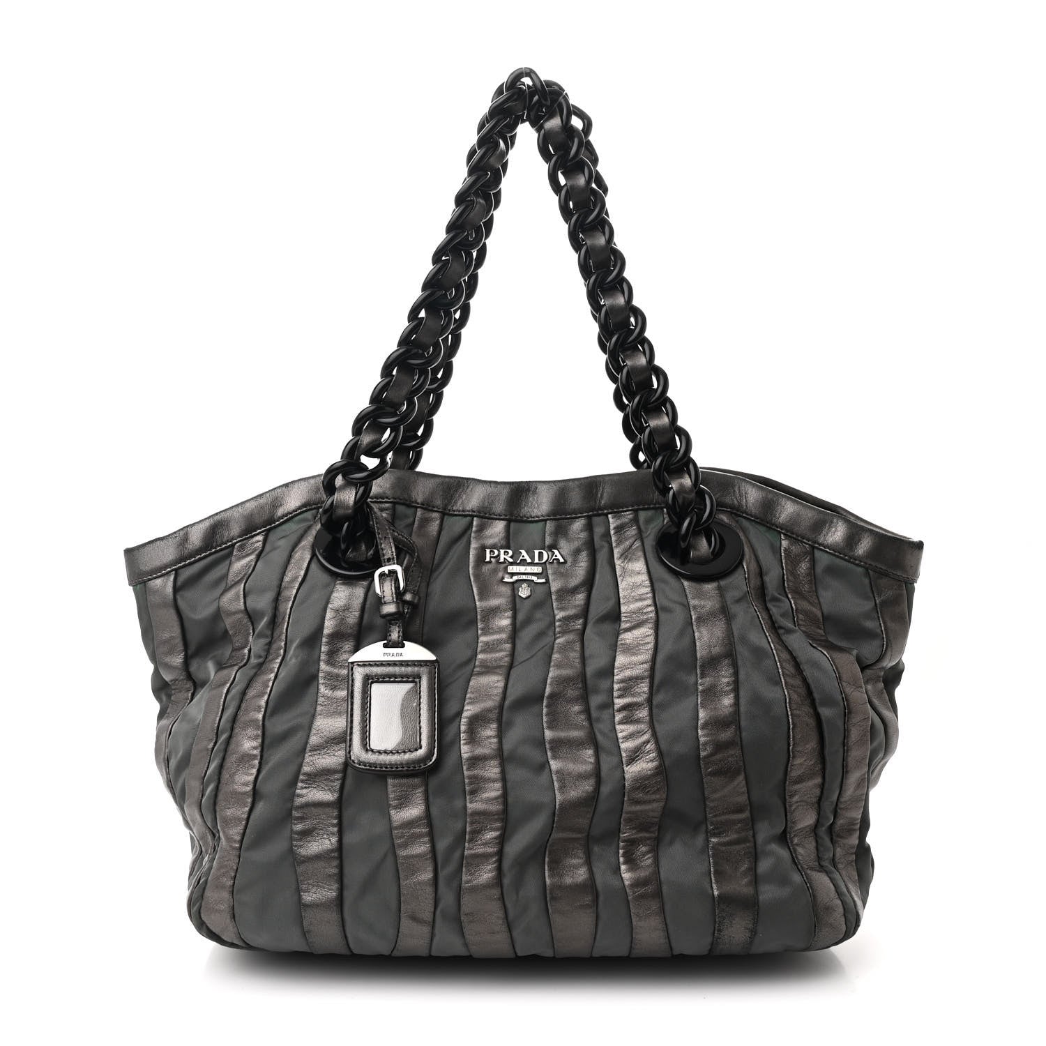 Prada Metallic Nappa Tessuto Nylon Mordore Stripes Tote Ardesia Mord 1 of 10