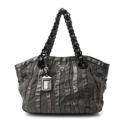 Prada Metallic Nappa Tessuto Nylon Mordore Stripes Tote Ardesia Mord 1 of 10