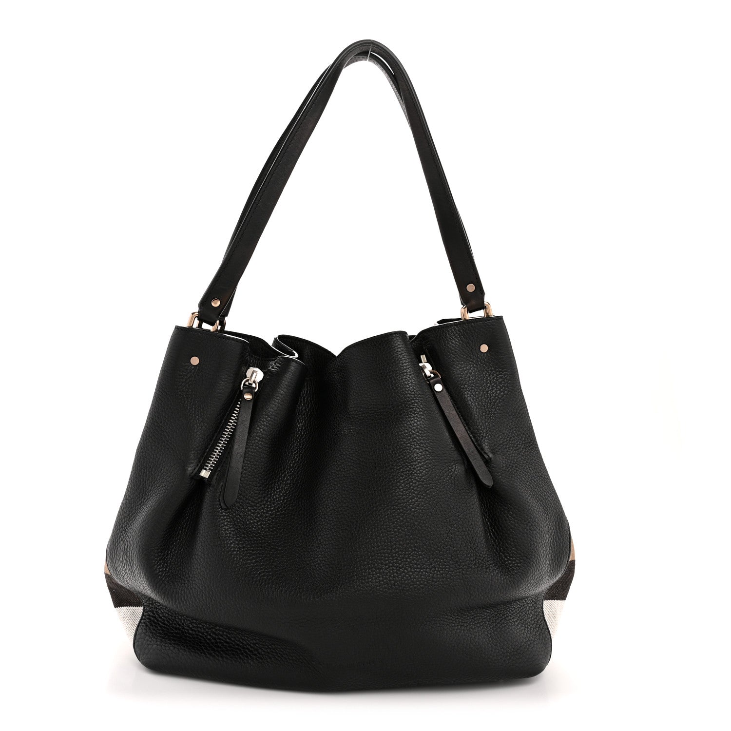 Burberry Grainy Calfskin House Check Medium Maidstone Black 1 of 14