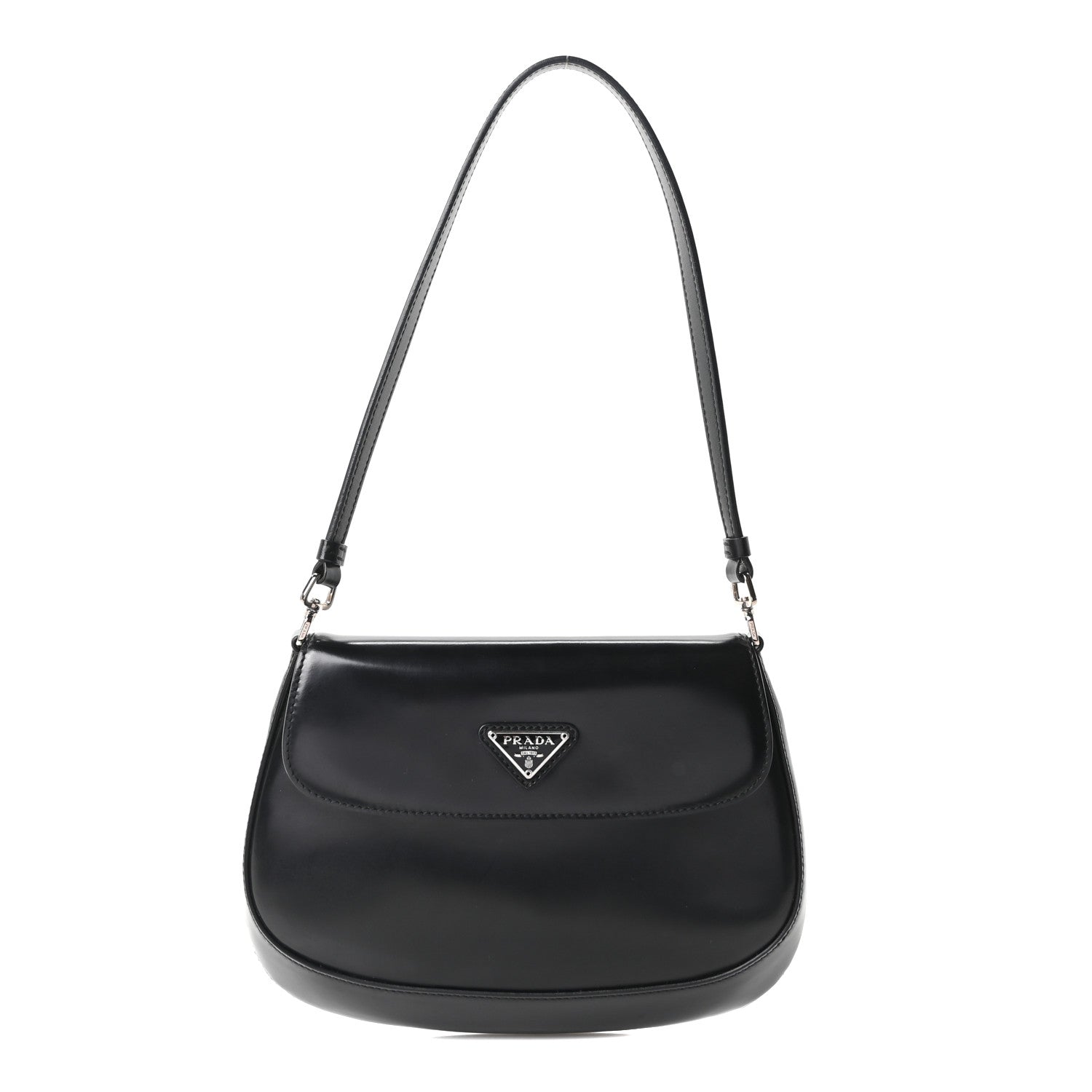 Prada Spazzolato Cleo Flap Shoulder Bag Black 1 of 10