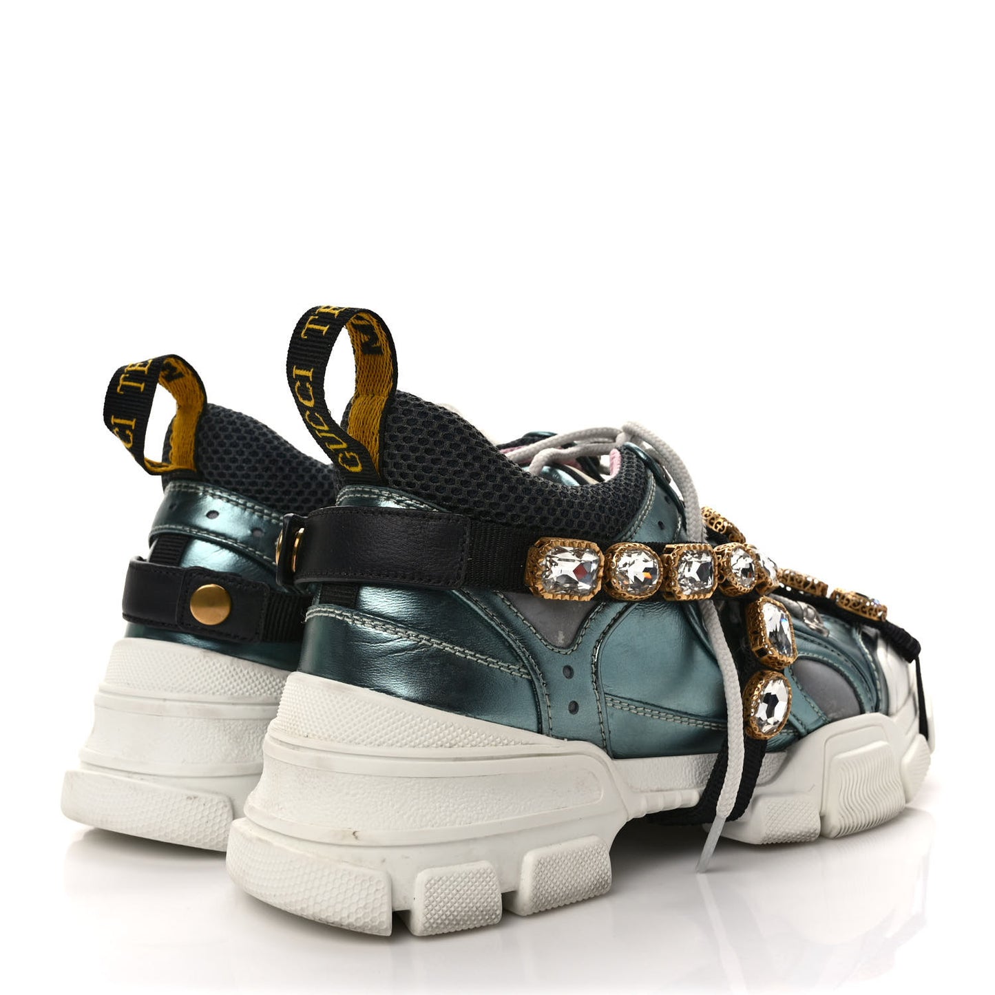 X SEGA Metallic Calfskin Removable Crystals Womens Flashtrek Sneakers 38 Lago
